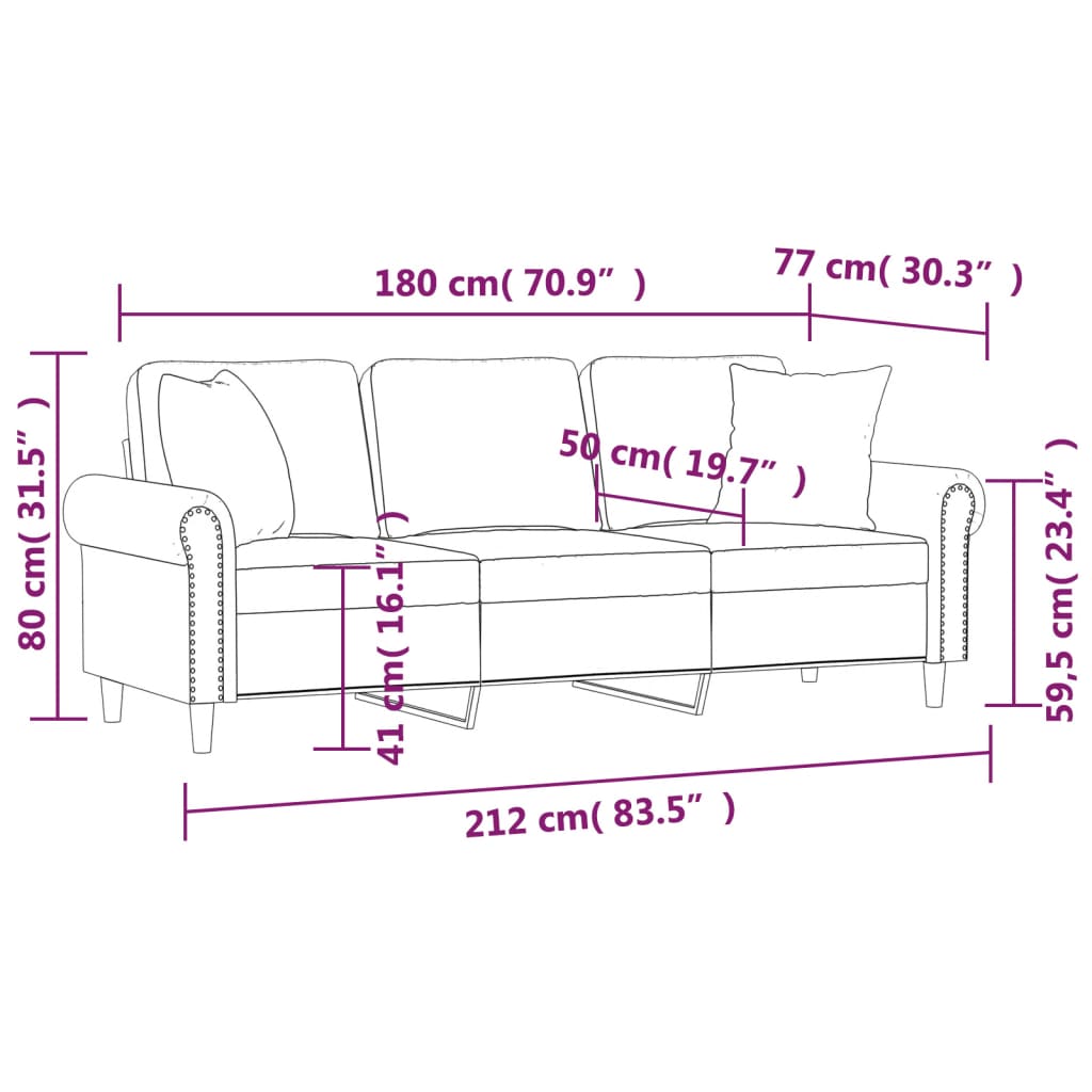 3-Seater Sofa with Throw Pillows Light Grey 180 cm Velvet