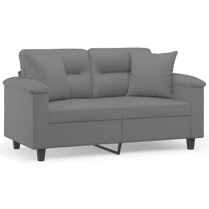 2-Seater Sofa with Pillows Dark Grey 120 cm Microfibre Fabric