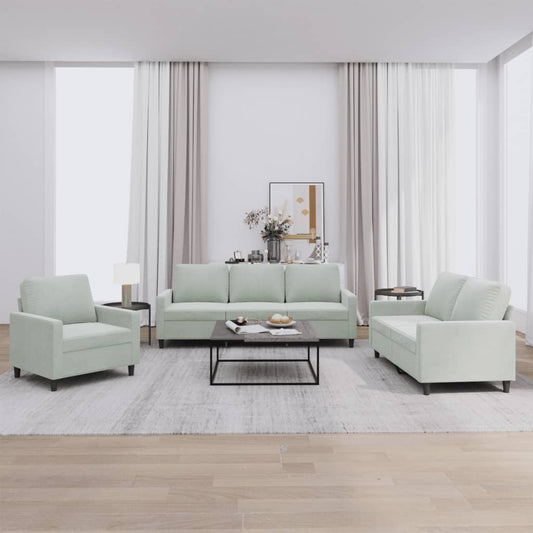 3 Piece Sofa Set with Cushions Light Grey Velvet