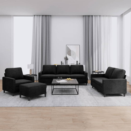 4 Piece Sofa Set with Cushions Black Velvet