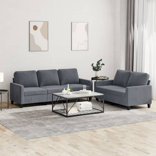 2 Piece Sofa Set with Cushions Dark Grey Velvet
