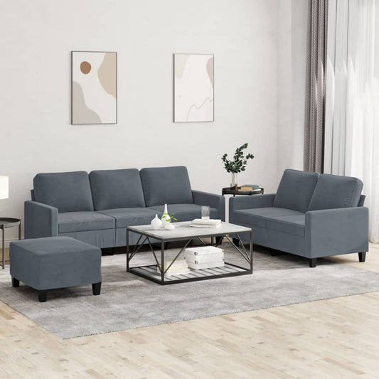 3 Piece Sofa Set with Cushions Dark Grey Velvet