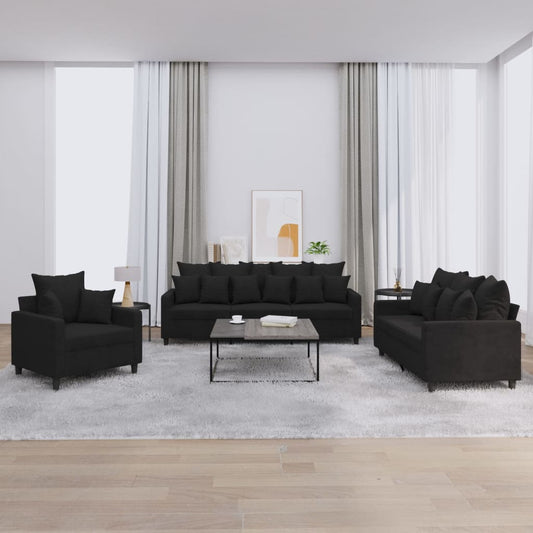3 Piece Sofa Set with Cushions Black Velvet