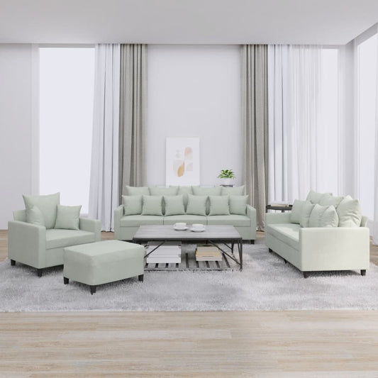 4 Piece Sofa Set with Cushions Light Grey Velvet