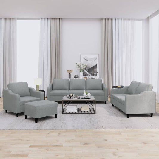 4 Piece Sofa Set with Cushions Light Grey Fabric