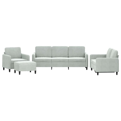 4 Piece Sofa Set Light Grey Velvet