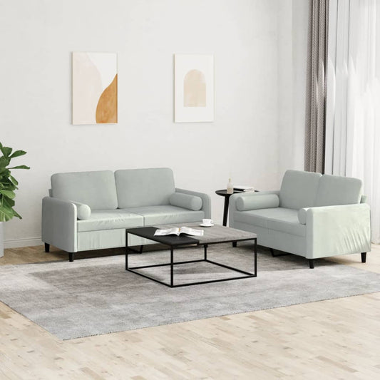 2 Piece Sofa Set with Pillows Light Grey Velvet
