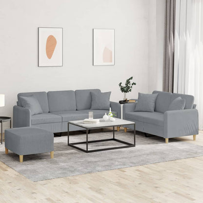 3 Piece Sofa Set with Pillows Light Grey Fabric