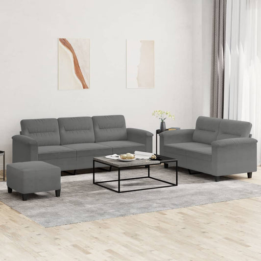 3 Piece Sofa Set with Cushions Dark Grey Microfibre Fabric
