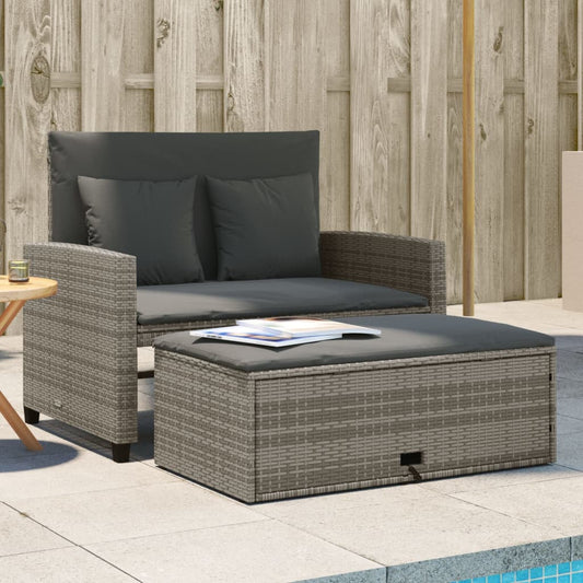 Garden Sofa with Cushions 2-Seater Grey Poly Rattan