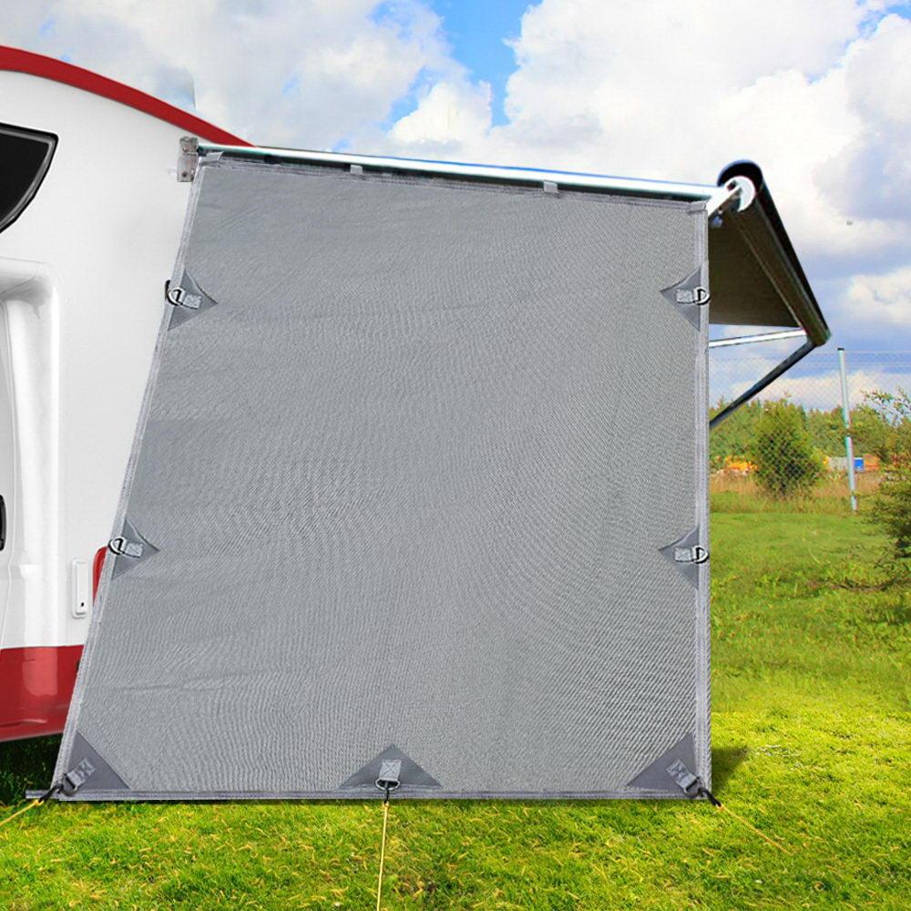 Grey Caravan Privacy Screen 1.95 x 2.2M End Wall Side Sun Shade Roll Out Awning