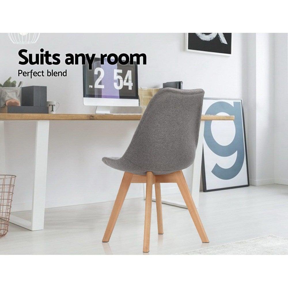 Artiss Set of 2 Retro Beech Fabric Dining Chair - Light Grey