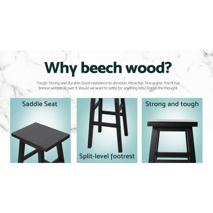 Artiss Set of 2 Beech Wood Bar Stools - Black