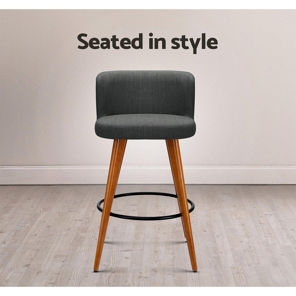 Artiss Set of 4 Wooden Fabric Bar Stools Circular Footrest - Charcoal