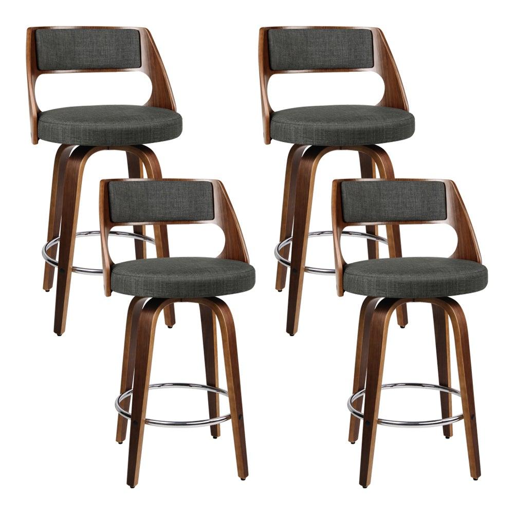 Artiss Set of 4 Wooden Swivel Bar Stools - Charcoal, Wood and Chrome