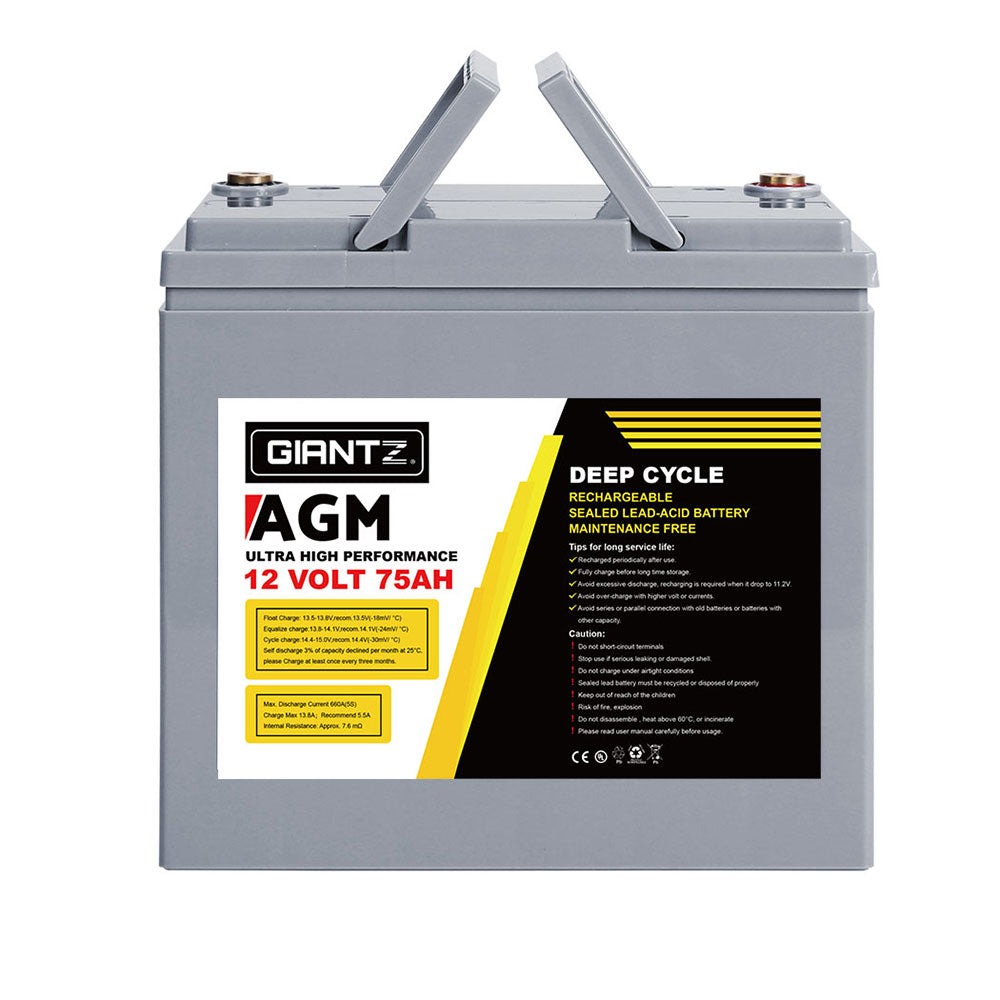 Giantz AGM Deep Cycle Battery 12V 75Ah Marine Sealed Power Portable Box Solar X2
