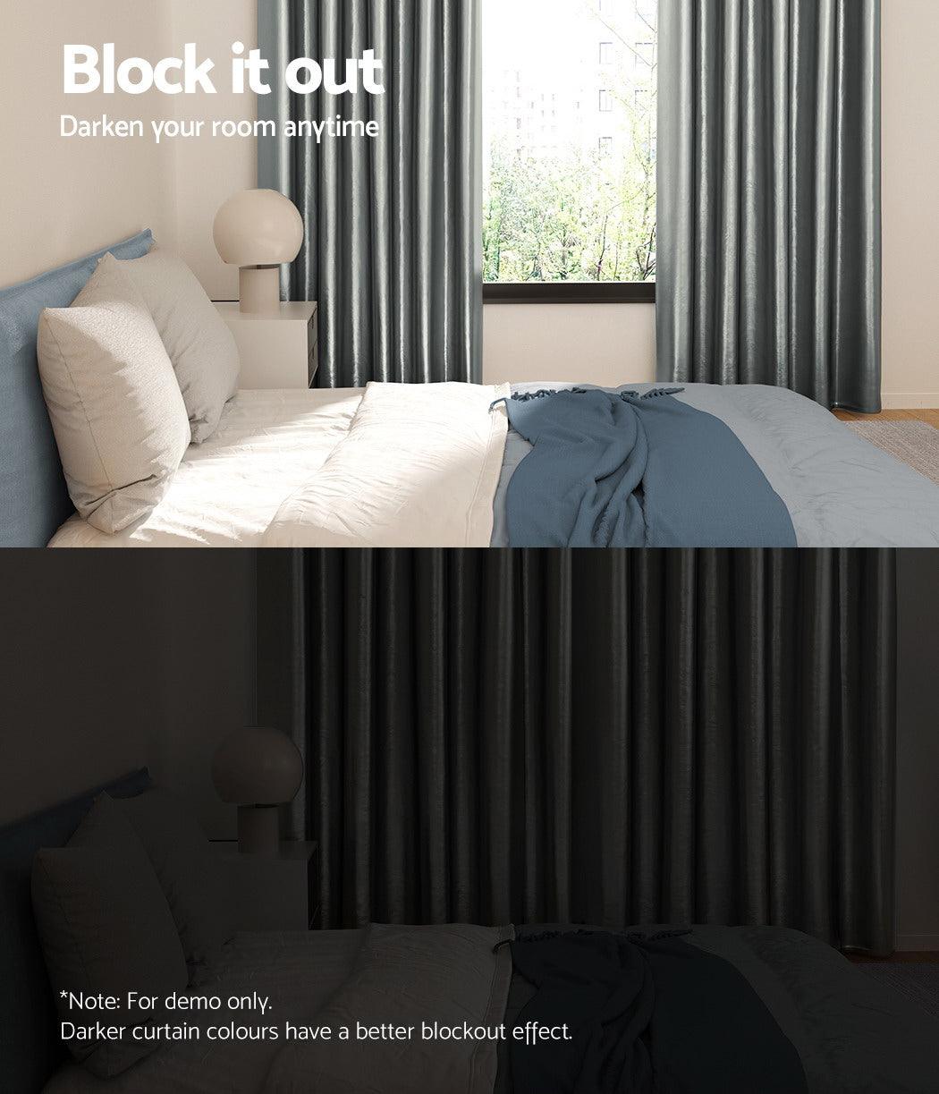 Artiss 2X Blockout Curtains Blackout Window Curtain Eyelet 140x230cm Grey