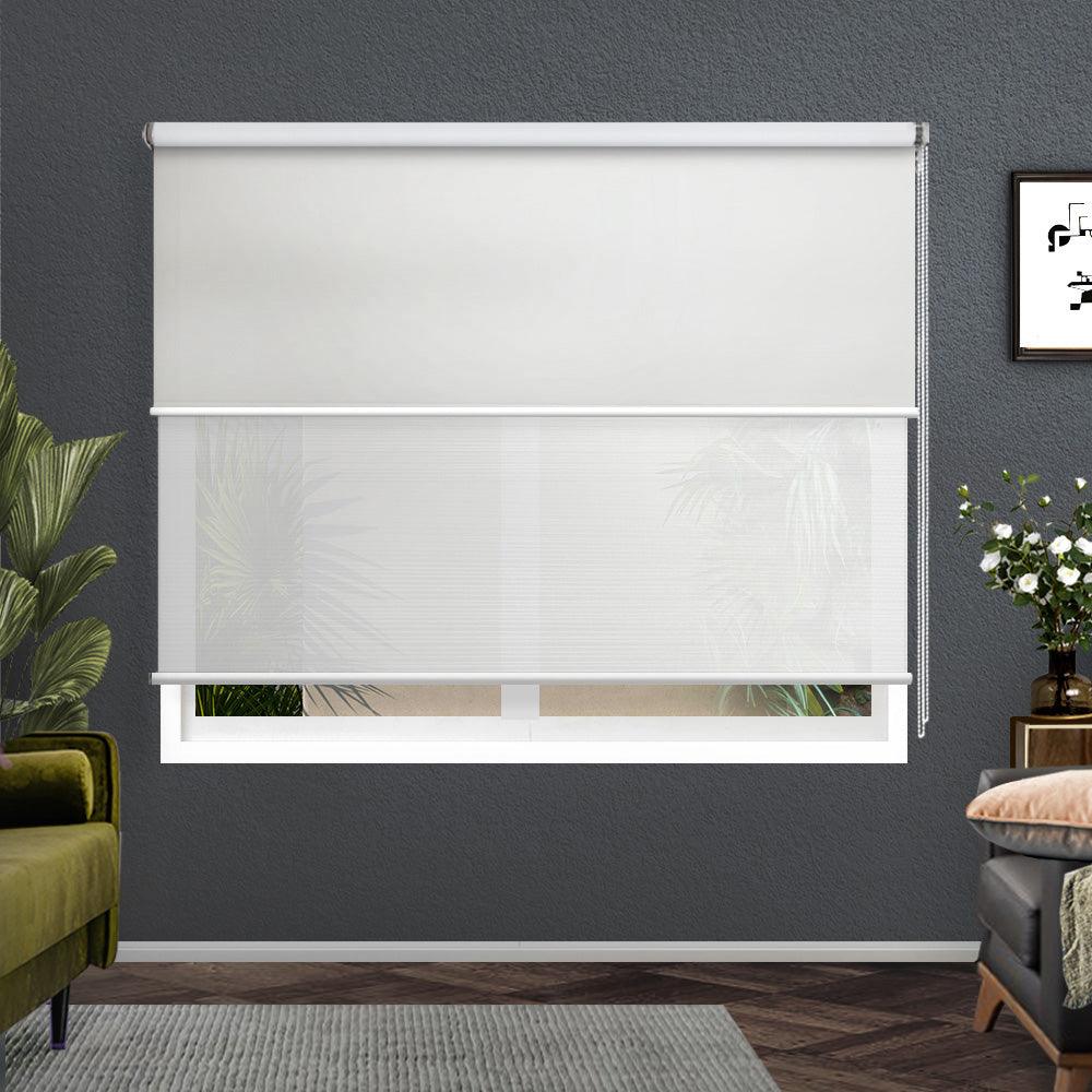 Roller Blinds Blockout Blackout Curtains Window Double Dual Shades 1.5X2.1M WHWH