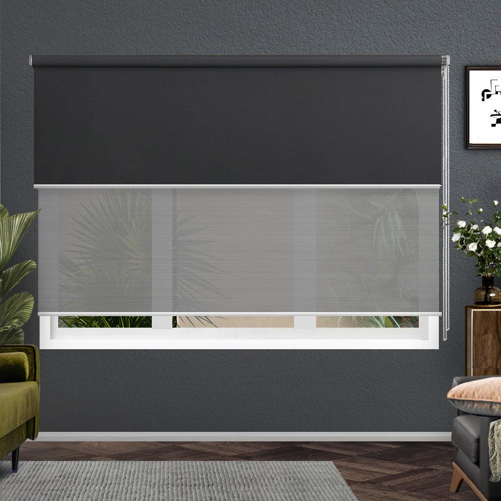 Roller Blinds Blockout Blackout Curtains Window Double Dual Shades 2.4X2.1M GRDR