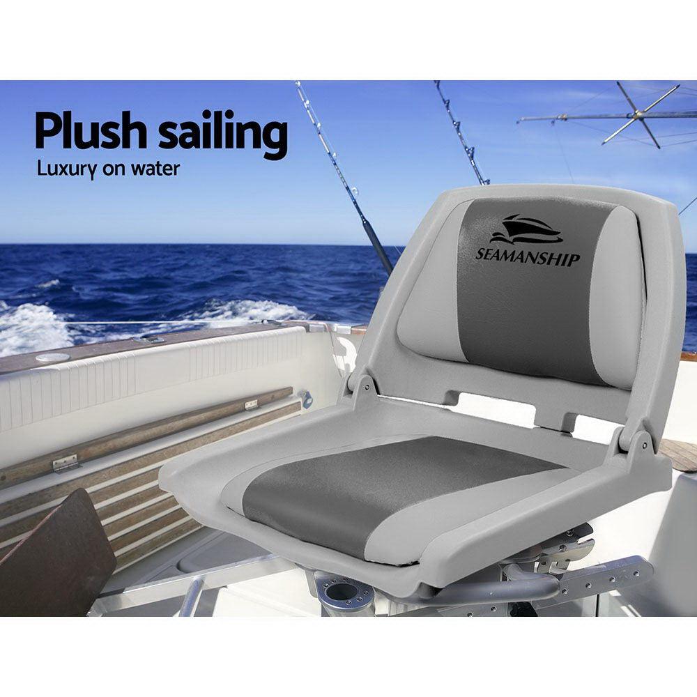 Seamanship Set of 2 Folding Swivel Boat Seats - Grey & Charcoal