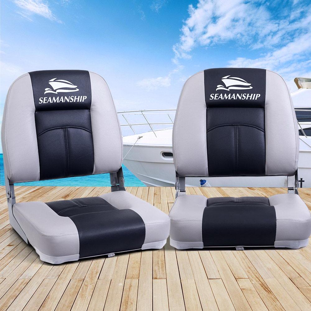 Seamanship Set of 2 Folding Boat Seats Seat Marine Seating Set Swivels All Weather Charcoal & Grey