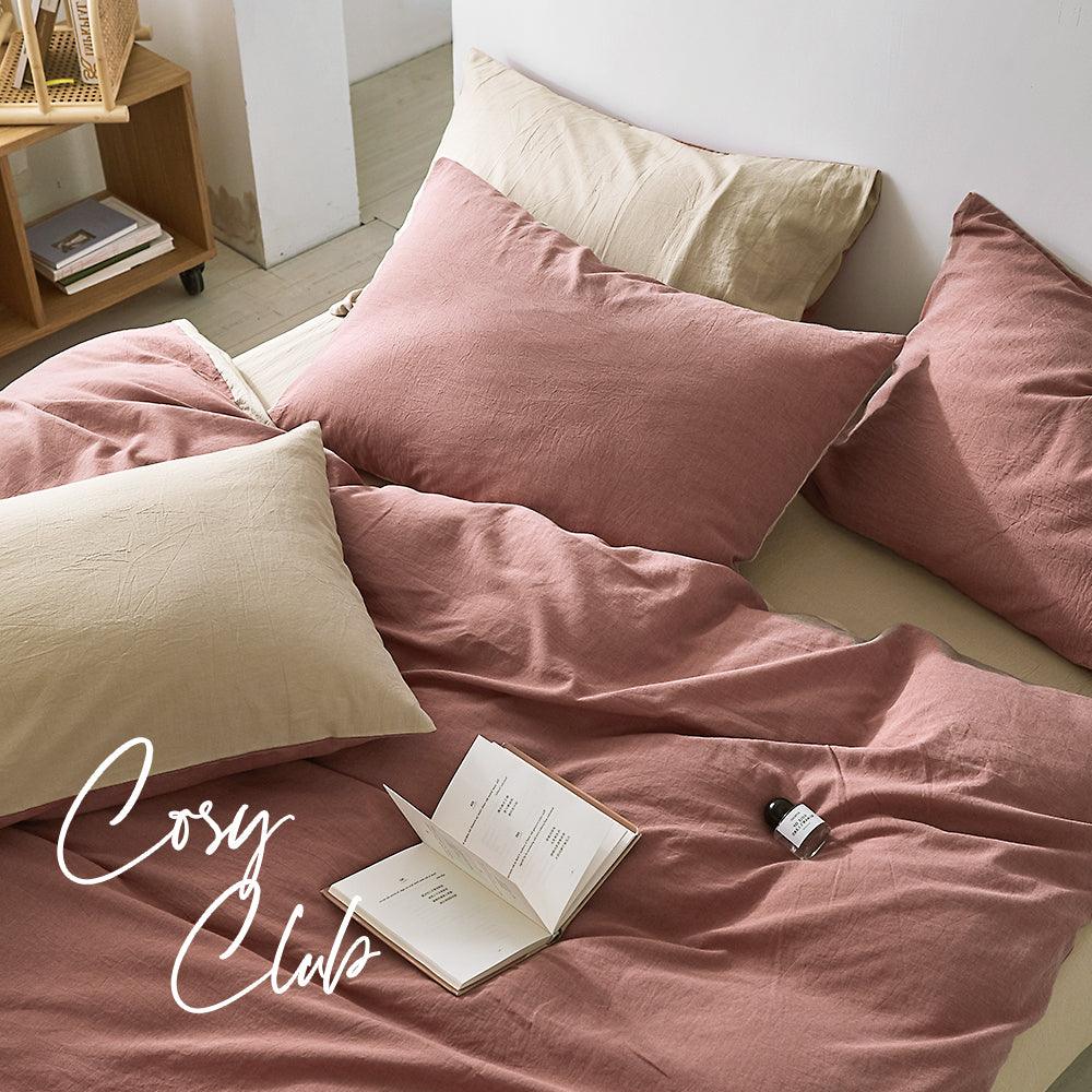 Cosy Club Quilt Cover Set Cotton Duvet Single Red Beige