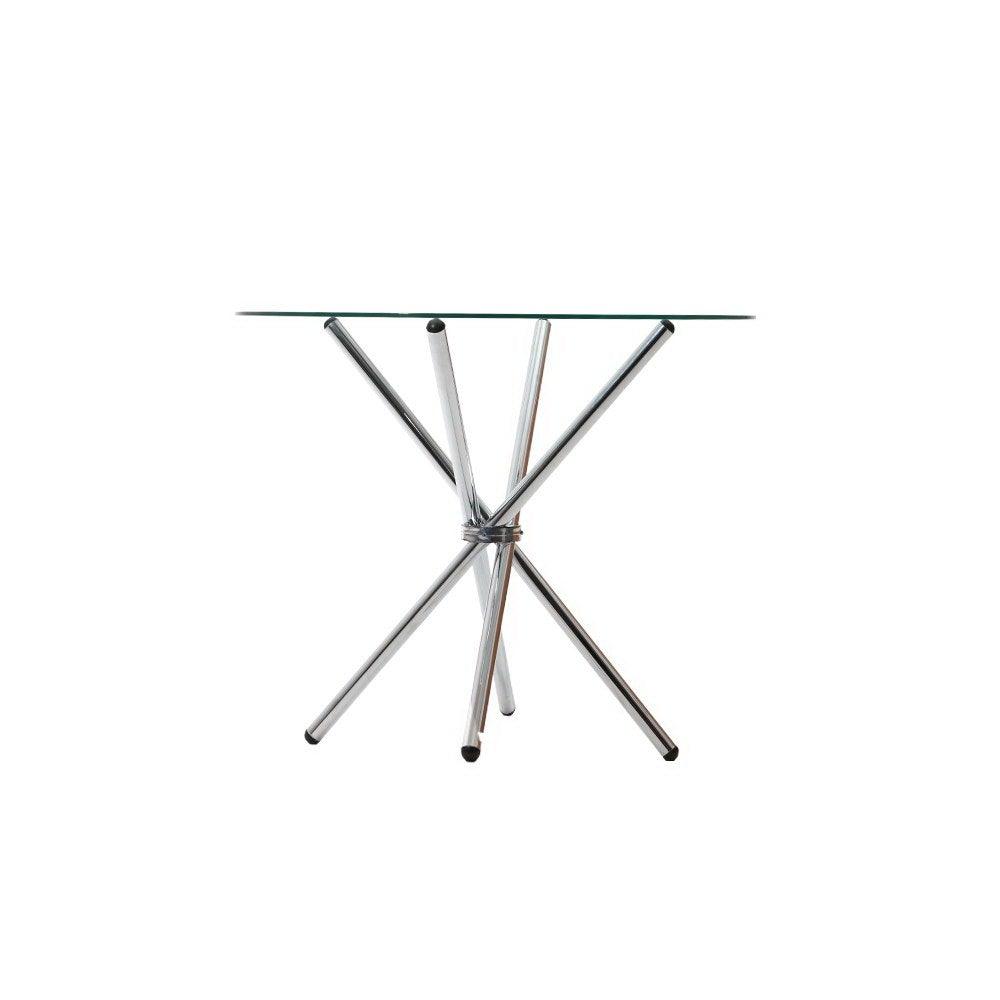 Artiss Round Dining Table 4 Seater 90cm Tempered Glass Clear Chrome Steel Legs Cross Cafe Kitchen Tables