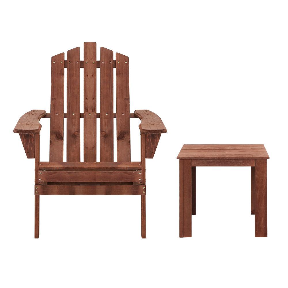 Gardeon Outdoor Sun Lounge Beach Chairs Table Setting Wooden Adirondack Patio Chair Brown