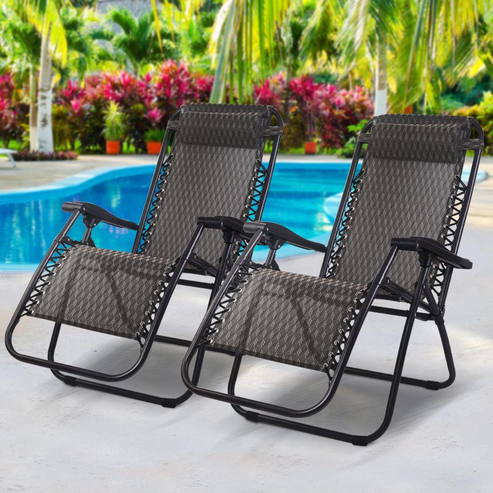 Gardeon Set of 2 Zero Gravity Chairs Reclining Outdoor Furniture Sun Lounge Folding Camping Lounger Grey