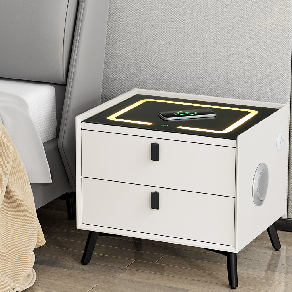 Artiss Smart Bedside Table 2 Drawers with Wireless Charging Ports LED Lights