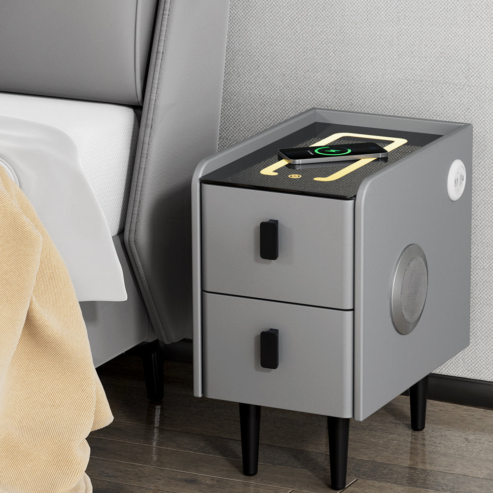 Artiss Smart Bedside Table 2 Drawers with Wireless Charging LED Lights Grey