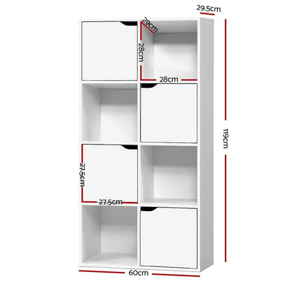 Artiss Display Shelf 8 Cube Storage 4 Door Cabinet Organiser Bookshelf Unit White