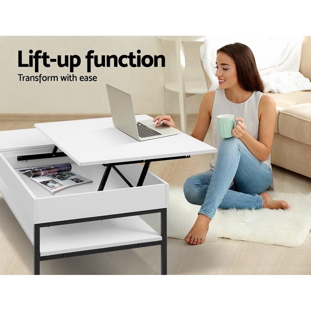 Artiss Lift Up Top Coffee Table Wooden Tables Hidden Book Storage Drawers 120CM