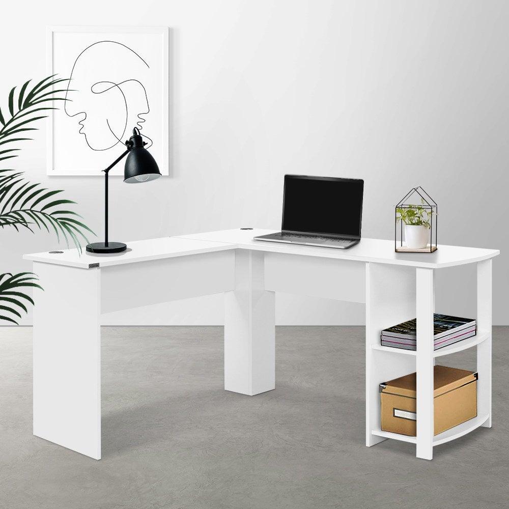 Artiss Office Computer Desk Corner Student Study Table Workstation L-Shape Shelf White
