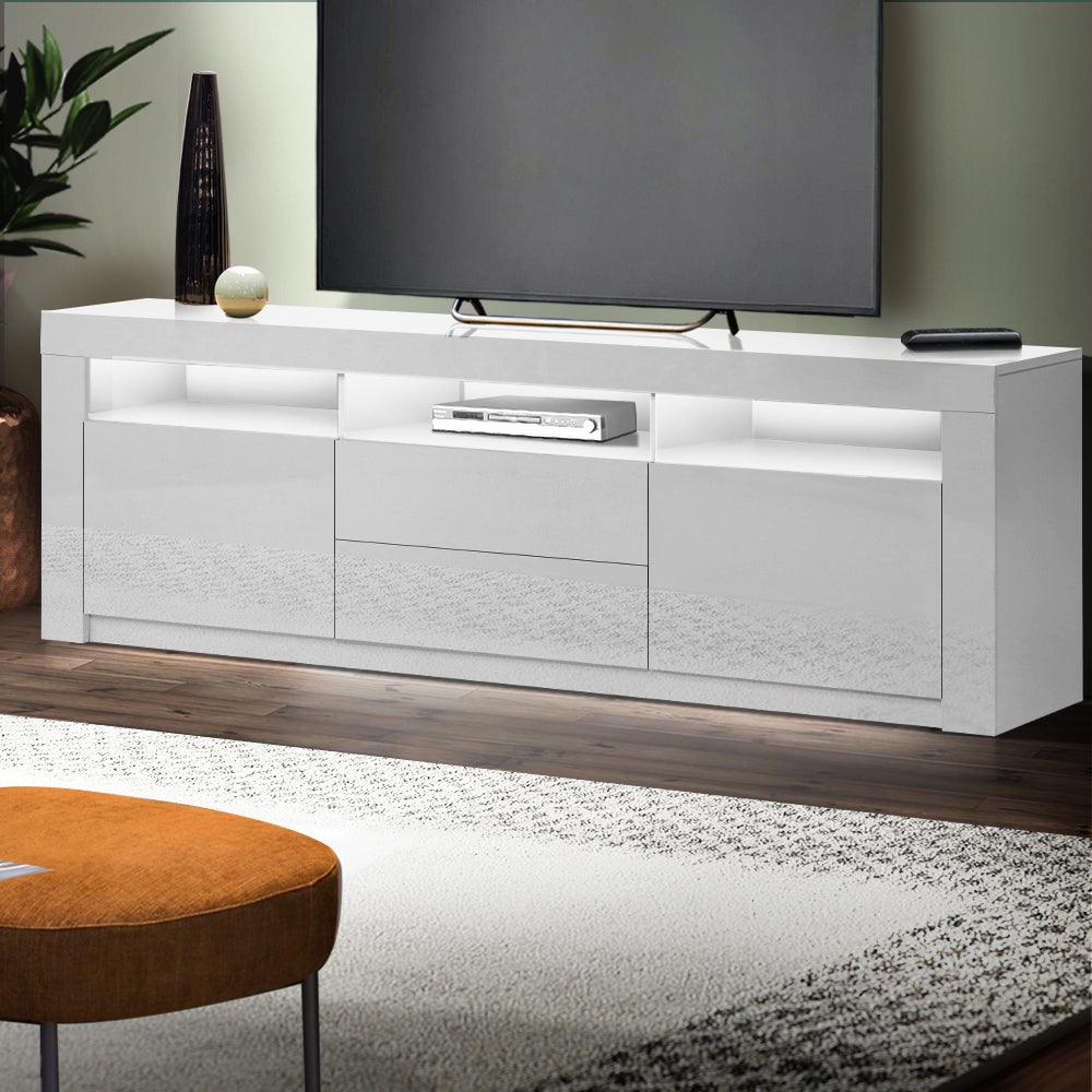 Artiss TV Cabinet Entertainment Unit Stand RGB LED High Gloss Furniture Storage Drawers Shelf 200cm White