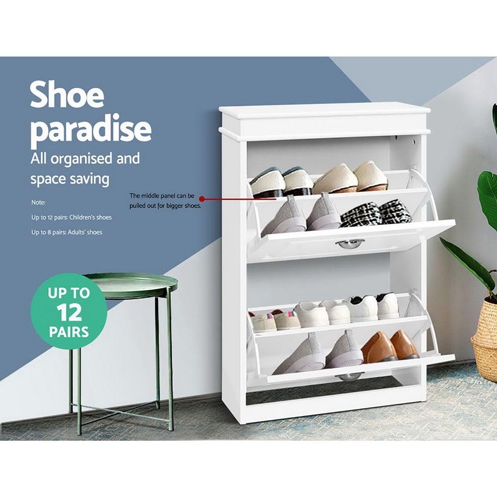 Artiss Shoe Cabinet Shoes Storage Rack White Organiser Shelf Cupboard Drawer 12 Pairs