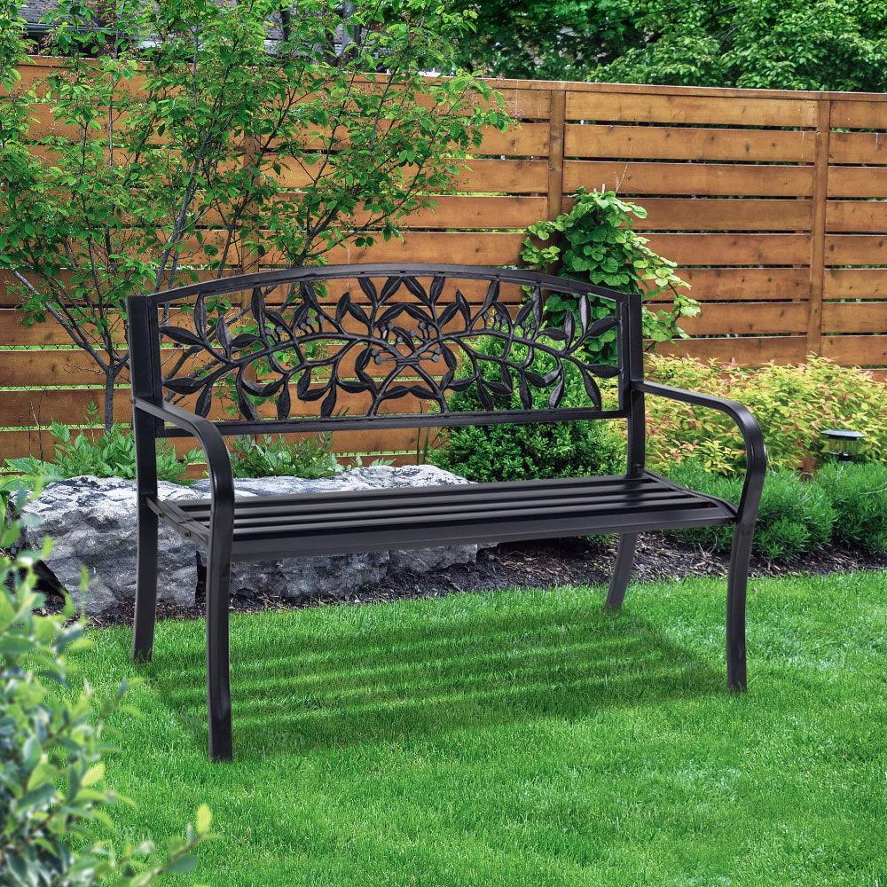 Gardeon Garden Bench Seat Chair Steel Outdoor Patio Park Lounge Furniture Black
