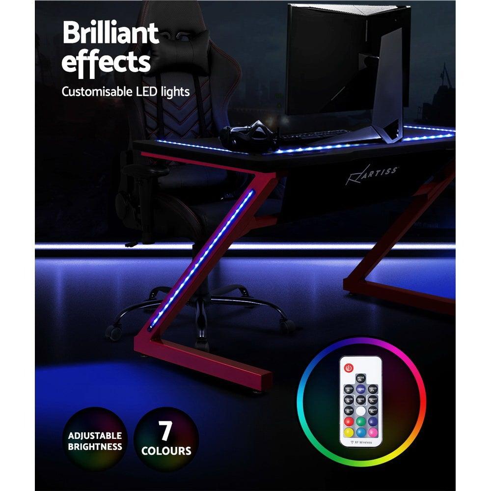 Artiss Gaming Desk Study Computer Desktop Carbon Fiber Style LED RGB Racer Table