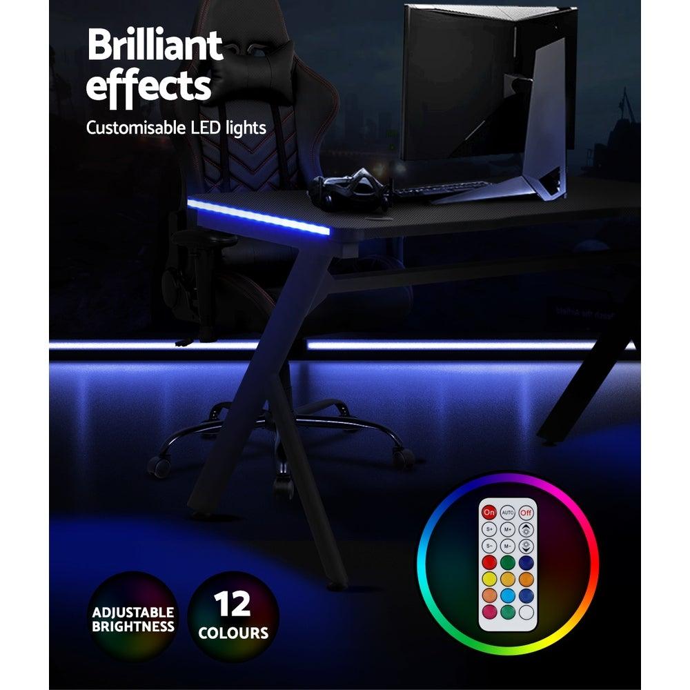 Artiss Gaming Desk Home Office Computer Carbon Fiber Style LED Racer Table Black