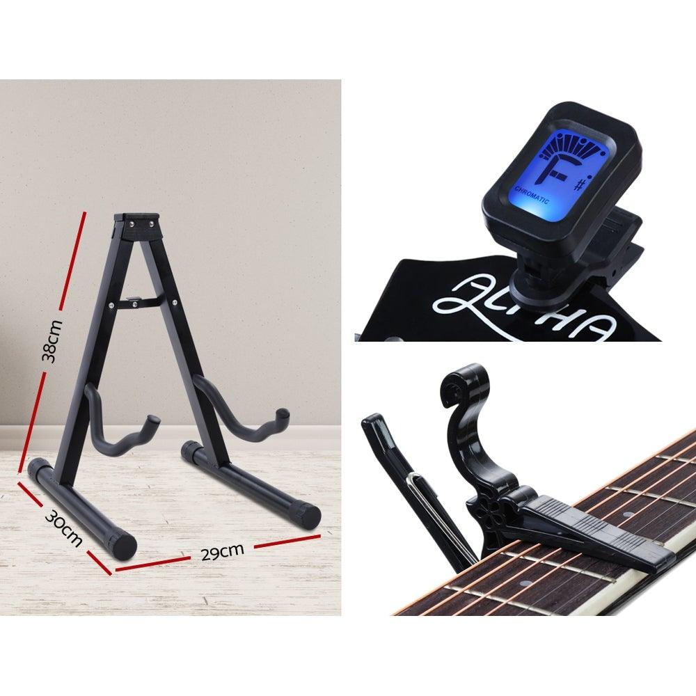 ALPHA 41 Inch Wooden Acoustic Guitar with Accessories set Black