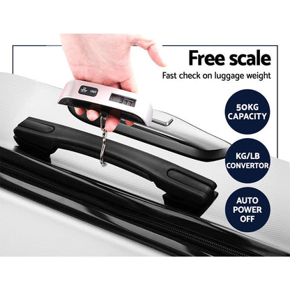 Wanderlite 3pc Luggage Trolley Set Suitcase Travel TSA Hard Case White