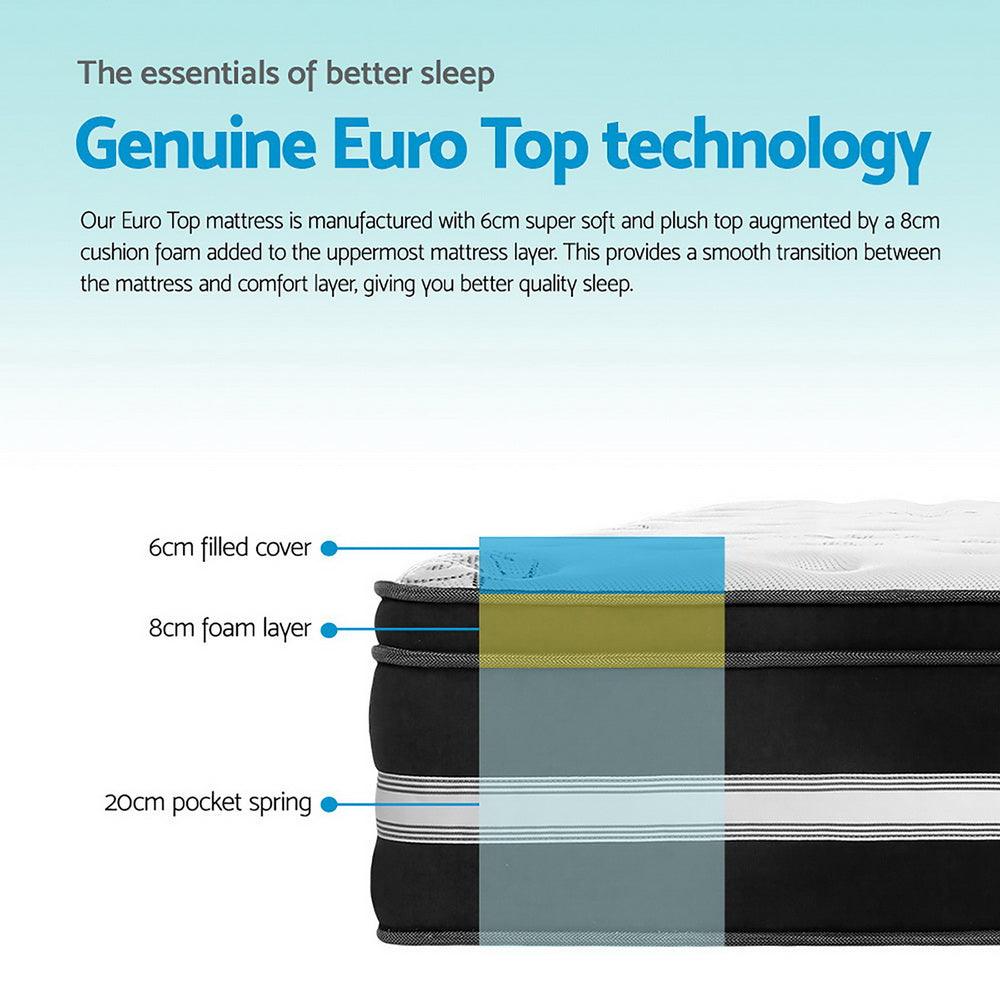 Giselle Bedding Donegal Euro Top Cool Gel Pocket Spring Mattress 34cm Thick Single