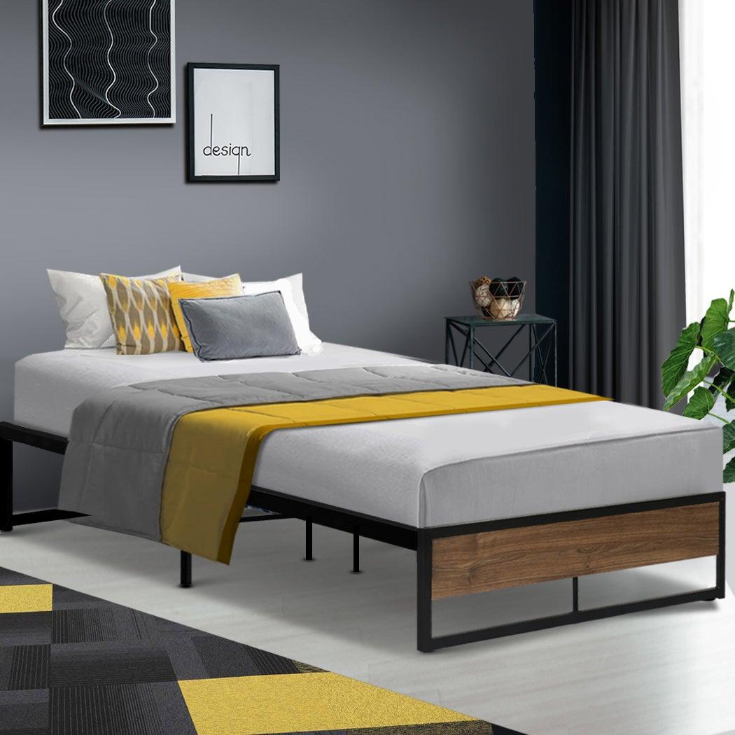 Artiss Metal Bed Frame King Single Size Mattress Base Platform Wooden Black OSLO