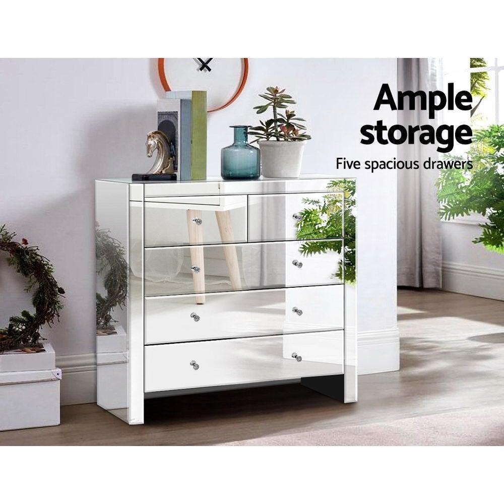 Artiss Chest of Drawers Tallboy Dresser Table Mirrored 5 Drawers Storage Cabinet