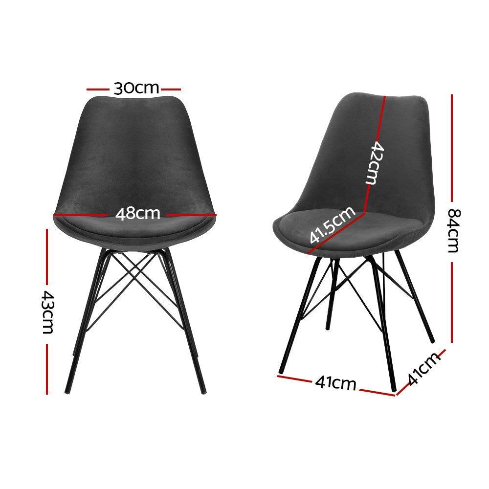 Artiss Set of 2 Dining Chairs DSW Cafe Kitchen Velvet Fabric Padded Iron Legs Grey