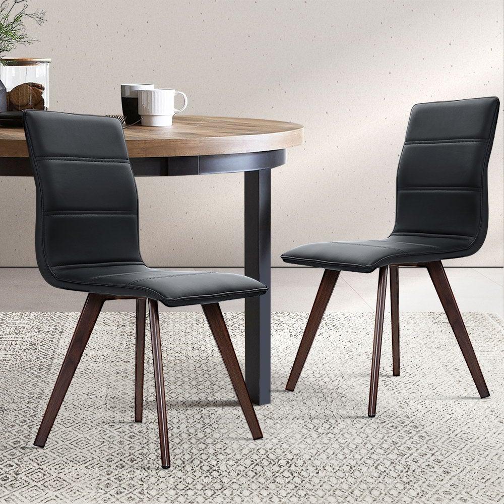 Artiss Set of 2 Dining Chairs Retro Chair New metal Legs High Back PU Leather Black