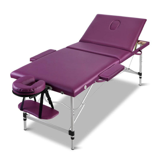 Zenses 3 Fold Portable Aluminium Massage Table Massage Bed Beauty Therapy Purple 75cm