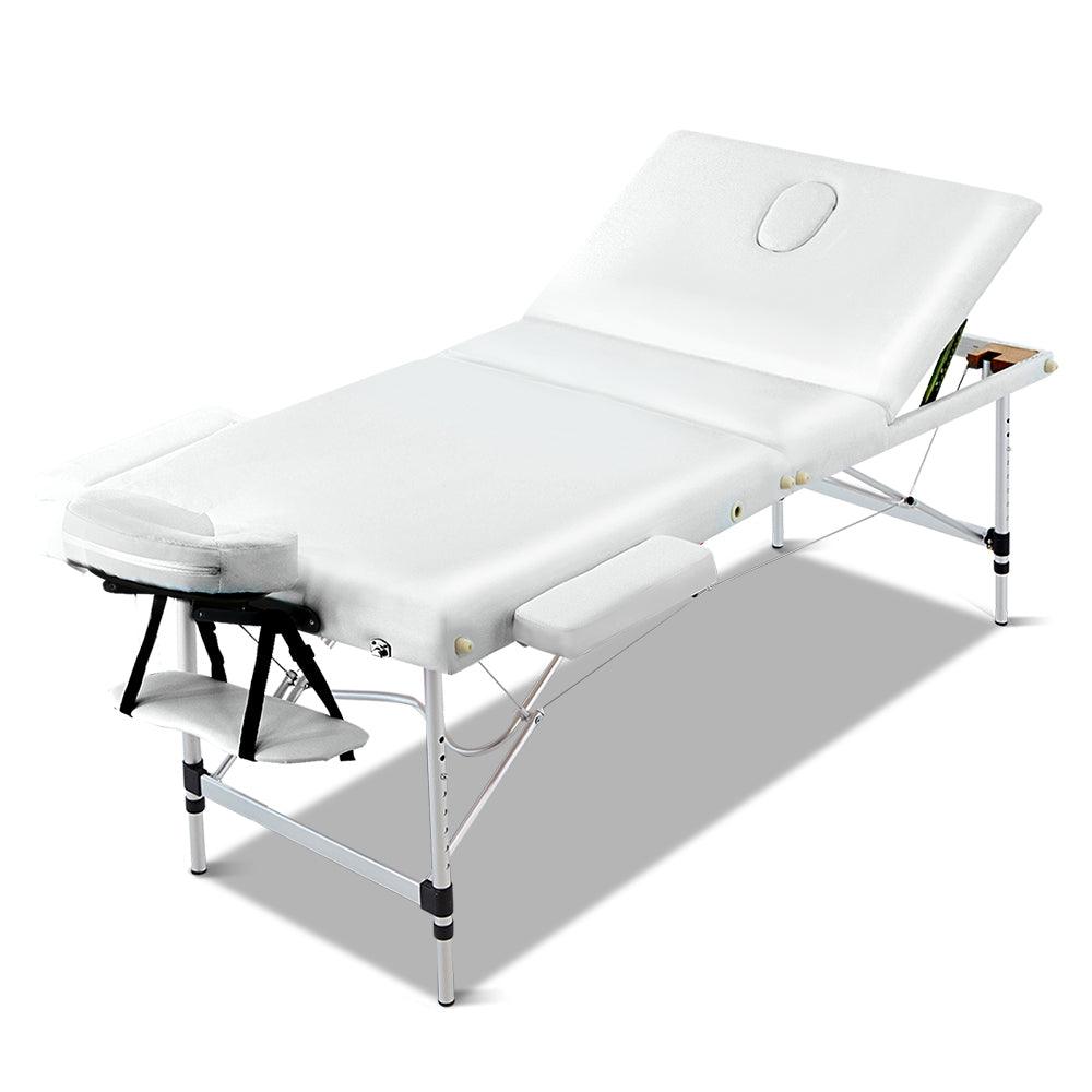 Zenses 70cm Wide Portable Aluminium Massage Table 3 Fold Treatment Beauty Therapy White