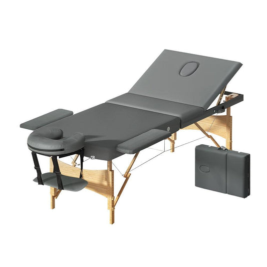Zenses Massage Table Wooden Bed Portable 3 Fold Beauty Therapy Waxing 75CM Grey
