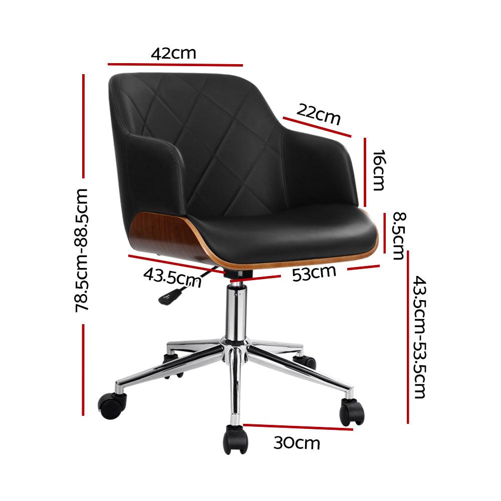 Artiss Wooden Office Chair Computer PU Leather Desk Chairs Executive Black Wood